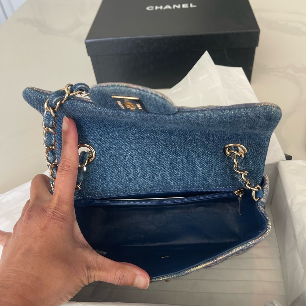 Chanel Blue and Gold Quilted Crossbody Bag Mini - Picture 9 of 15